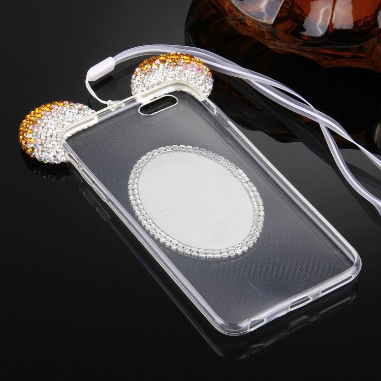 For iPhone 6 & 6s Mouse Ear Diamond Pattern Transparent TPU Protective Case with Lanyard & Mirror