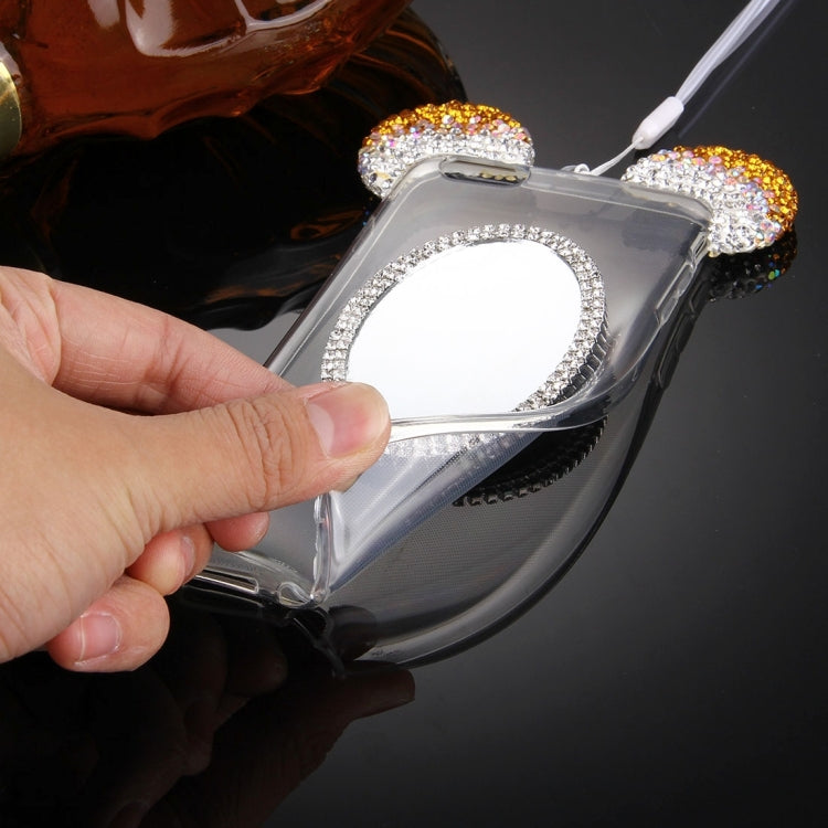 For iPhone 6 & 6s Mouse Ear Diamond Pattern Transparent TPU Protective Case with Lanyard & Mirror