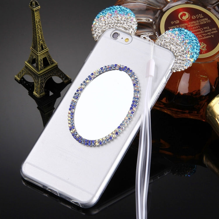 For iPhone 6 & 6s Mouse Ear Diamond Pattern Transparent TPU Protective Case with Lanyard & Mirror