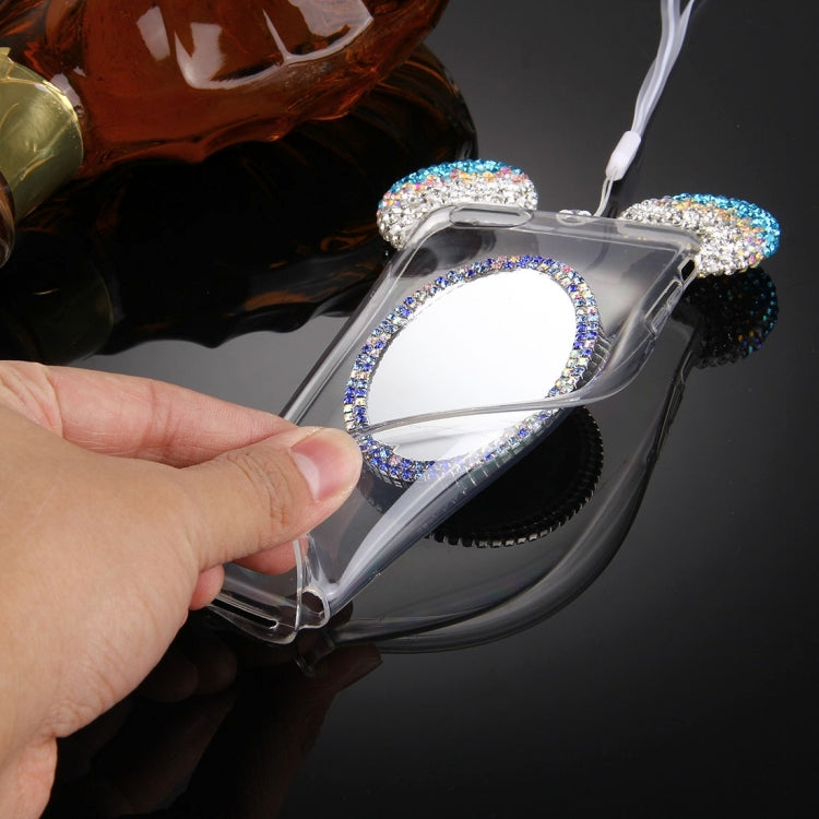 For iPhone 6 & 6s Mouse Ear Diamond Pattern Transparent TPU Protective Case with Lanyard & Mirror