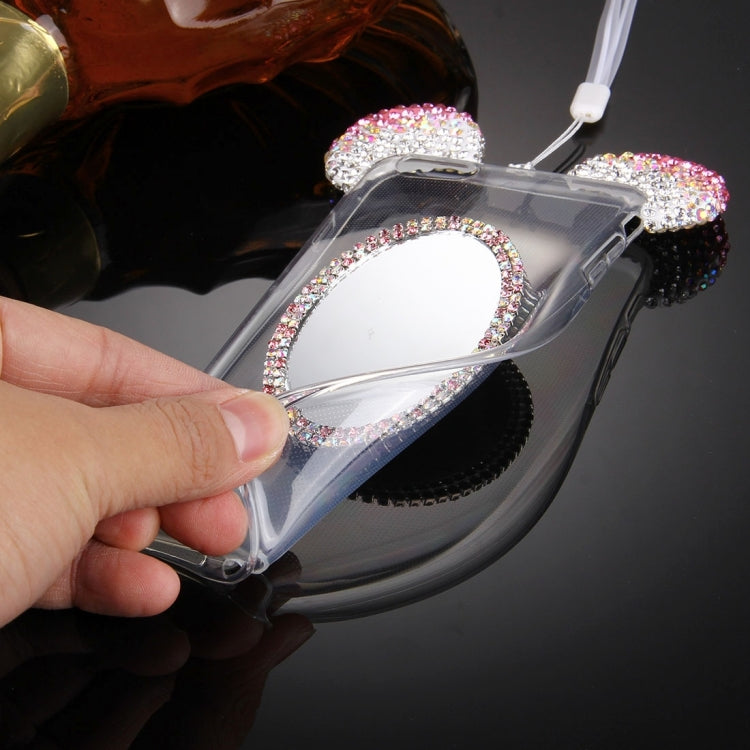For iPhone 6 & 6s Mouse Ear Diamond Pattern Transparent TPU Protective Case with Lanyard & Mirror