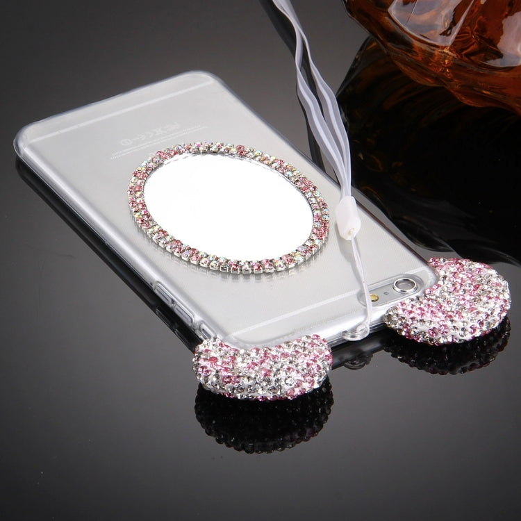 For iPhone 6 & 6s Mouse Ear Diamond Pattern Transparent TPU Protective Case with Lanyard & Mirror