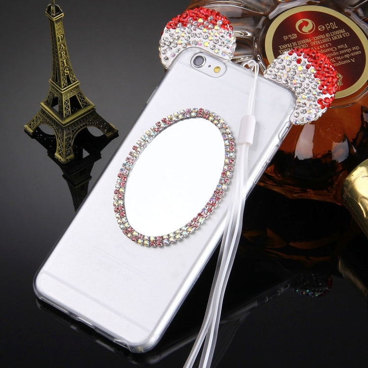 For iPhone 6 & 6s Mouse Ear Diamond Pattern Transparent TPU Protective Case with Lanyard & Mirror