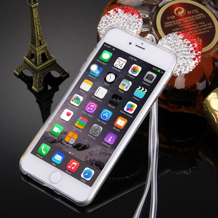 For iPhone 6 & 6s Mouse Ear Diamond Pattern Transparent TPU Protective Case with Lanyard & Mirror