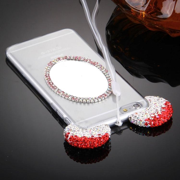 For iPhone 6 & 6s Mouse Ear Diamond Pattern Transparent TPU Protective Case with Lanyard & Mirror