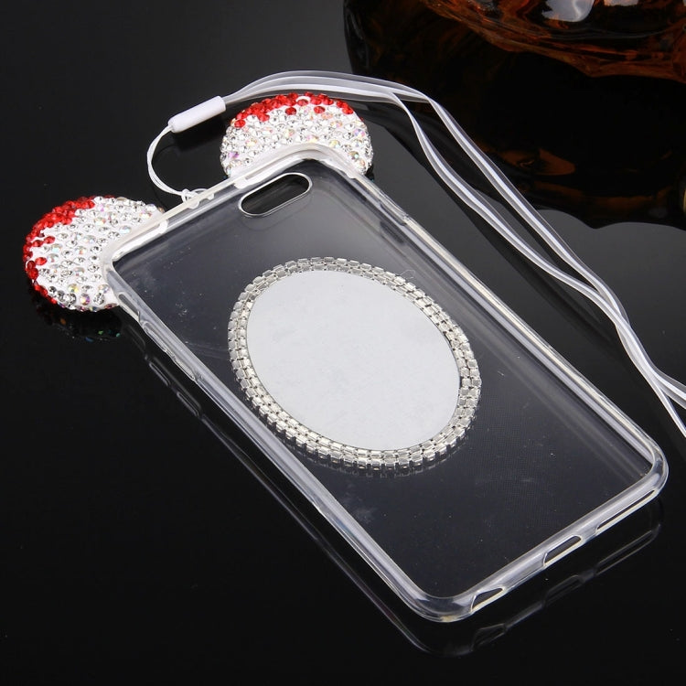 For iPhone 6 & 6s Mouse Ear Diamond Pattern Transparent TPU Protective Case with Lanyard & Mirror