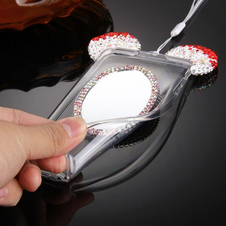 For iPhone 6 & 6s Mouse Ear Diamond Pattern Transparent TPU Protective Case with Lanyard & Mirror