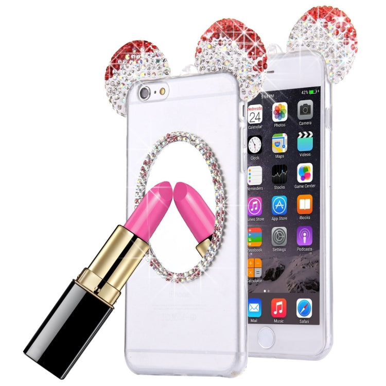 For iPhone 6 & 6s Mouse Ear Diamond Pattern Transparent TPU Protective Case with Lanyard & Mirror