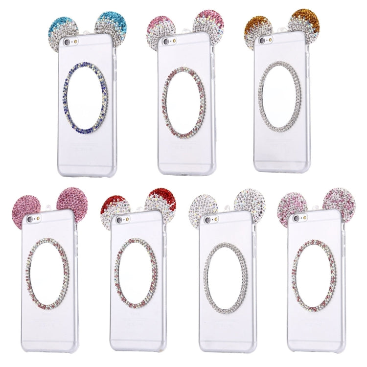 For iPhone 6 & 6s Mouse Ear Diamond Pattern Transparent TPU Protective Case with Lanyard & Mirror