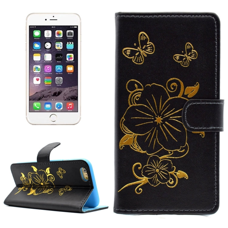 For iPhone 6 & 6s Bronzing Butterfly Pattern Horizontal Flip PU Leather Case with Holder & Card Slots & Wallet