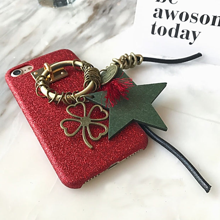 For iPhone 6 & 6s Glitter Powder Soft Protective Back Cover Case with Retro Star & Clover & Tassels Pandent(Red)