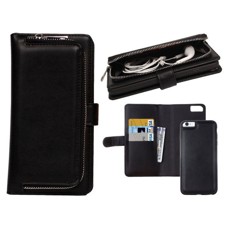 For iPhone 6 Plain Weave Texture Zipper Horizontal Flip Leather Case with Detachable Back Protective Case & Card Slots & Wallet