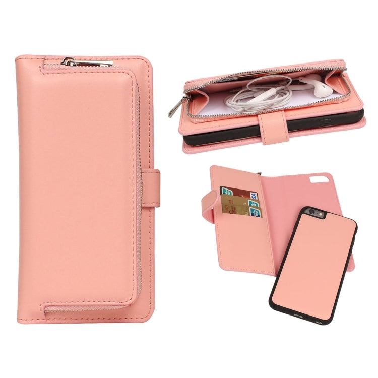 For iPhone 6 Plain Weave Texture Zipper Horizontal Flip Leather Case with Detachable Back Protective Case & Card Slots & Wallet