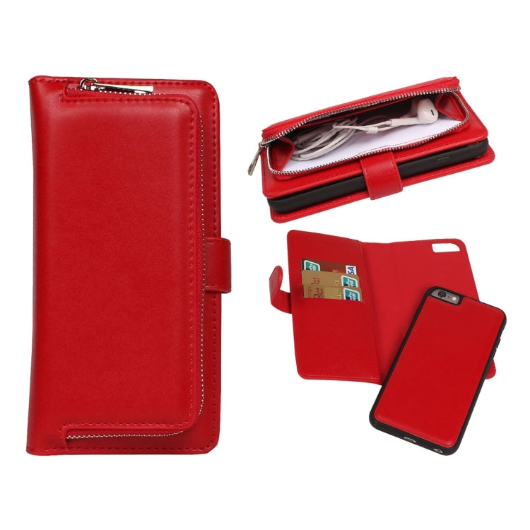 For iPhone 6 Plain Weave Texture Zipper Horizontal Flip Leather Case with Detachable Back Protective Case & Card Slots & Wallet