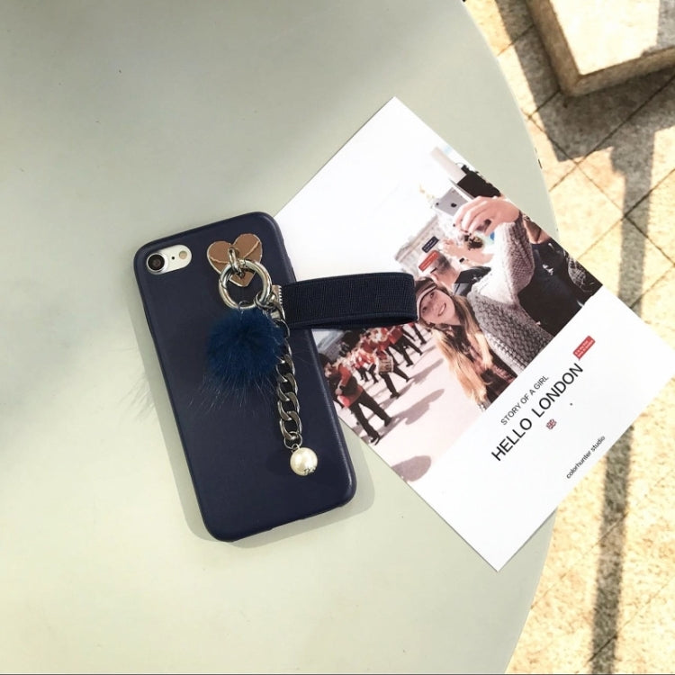 For iPhone 6 & 6s Leather Soft Protective Back Cover Case with Furry Ball Chain Pendant