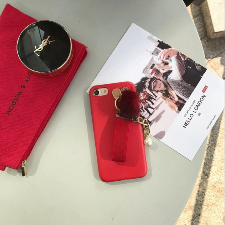 For iPhone 6 & 6s Leather Soft Protective Back Cover Case with Furry Ball Chain Pendant