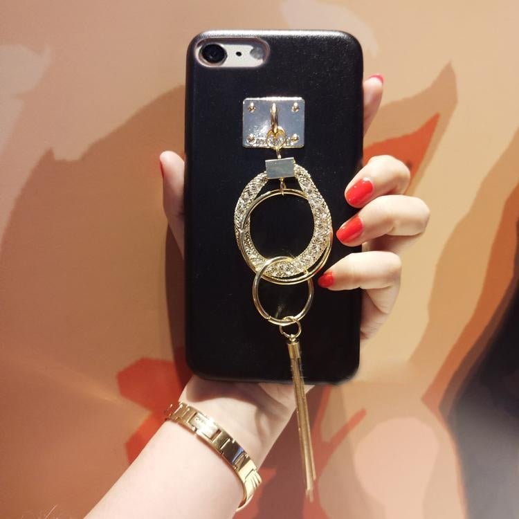 For iPhone 6 & 6s Leather Soft Protective Back Cover Case with Crystal Rope Ring Style Tassels Pendant