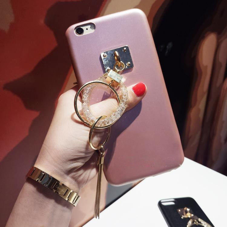 For iPhone 6 & 6s Leather Soft Protective Back Cover Case with Crystal Rope Ring Style Tassels Pendant