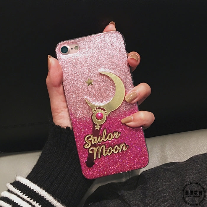 For iPhone 6 & 6s Star and Moon Pattern Glitter Powder Gradient Protective Back Cover Case(Magenta+Pink)