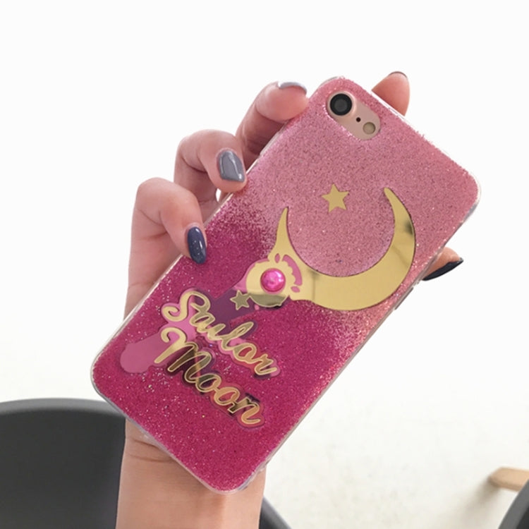 For iPhone 6 & 6s Star and Moon Pattern Glitter Powder Gradient Protective Back Cover Case(Magenta+Pink)