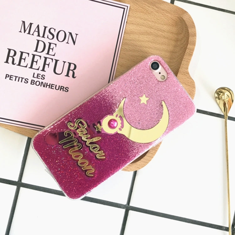 For iPhone 6 & 6s Star and Moon Pattern Glitter Powder Gradient Protective Back Cover Case(Magenta+Pink)