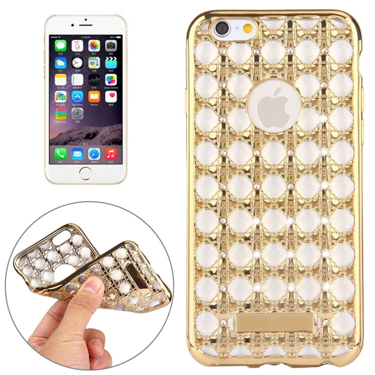 For iPhone 6 & 6s Diamond Encrusted Grid Texture Electroplating Frame TPU Protective Case