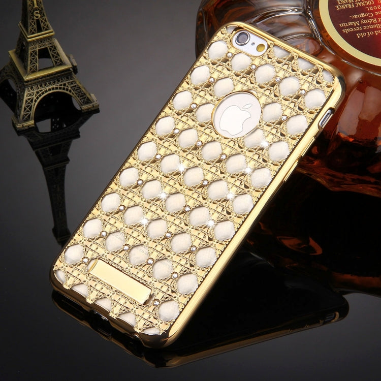 For iPhone 6 & 6s Diamond Encrusted Grid Texture Electroplating Frame TPU Protective Case