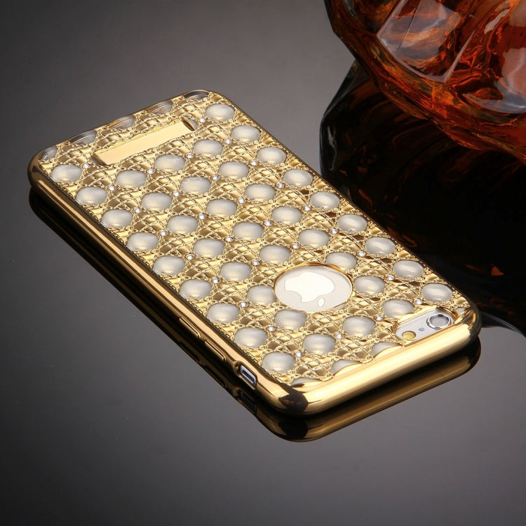 For iPhone 6 & 6s Diamond Encrusted Grid Texture Electroplating Frame TPU Protective Case
