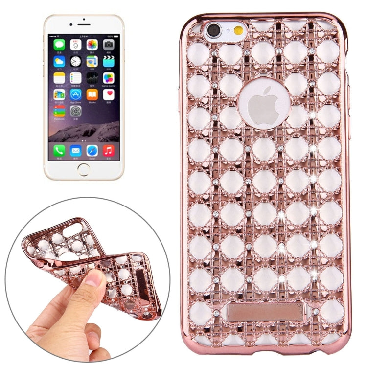 For iPhone 6 & 6s Diamond Encrusted Grid Texture Electroplating Frame TPU Protective Case