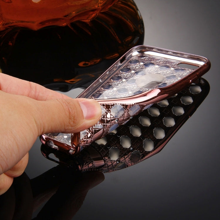 For iPhone 6 & 6s Diamond Encrusted Grid Texture Electroplating Frame TPU Protective Case