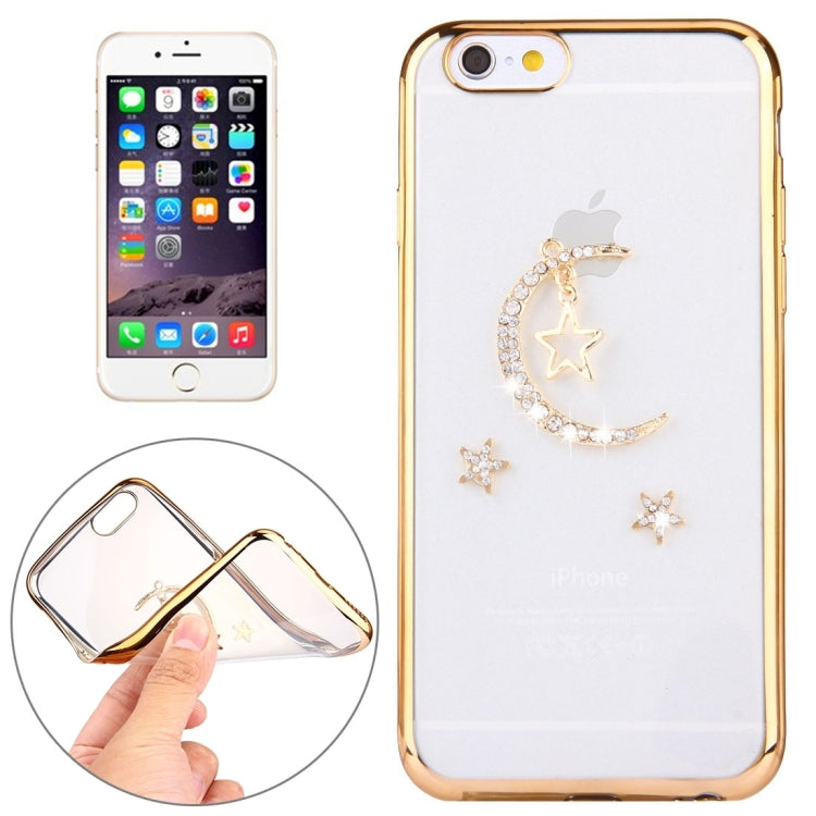 For iPhone 6 & 6s Diamond Encrusted Star and Moon Pattern Electroplating Frame TPU Protective Case(Gold)