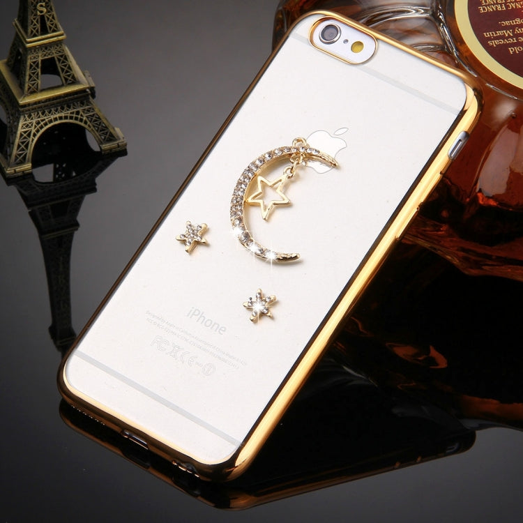 For iPhone 6 & 6s Diamond Encrusted Star and Moon Pattern Electroplating Frame TPU Protective Case(Gold)