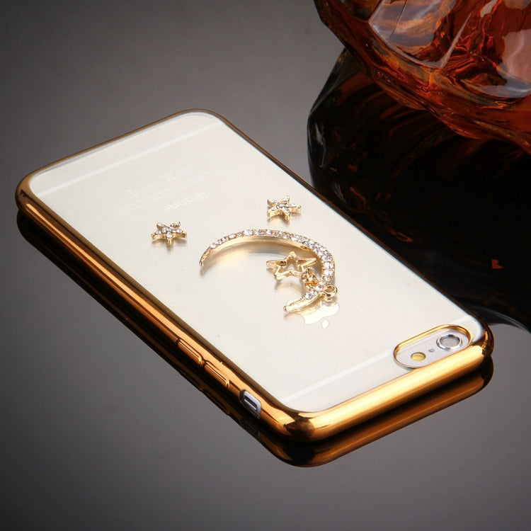 For iPhone 6 & 6s Diamond Encrusted Star and Moon Pattern Electroplating Frame TPU Protective Case(Gold)