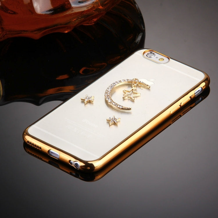 For iPhone 6 & 6s Diamond Encrusted Star and Moon Pattern Electroplating Frame TPU Protective Case(Gold)
