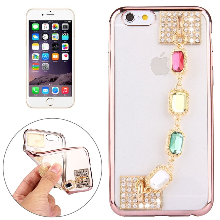 For iPhone 6 & 6s Diamond Encrusted Hand Chain Electroplating Frame TPU Protective Case(Rose Gold)