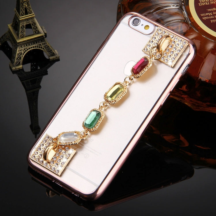 For iPhone 6 & 6s Diamond Encrusted Hand Chain Electroplating Frame TPU Protective Case(Rose Gold)