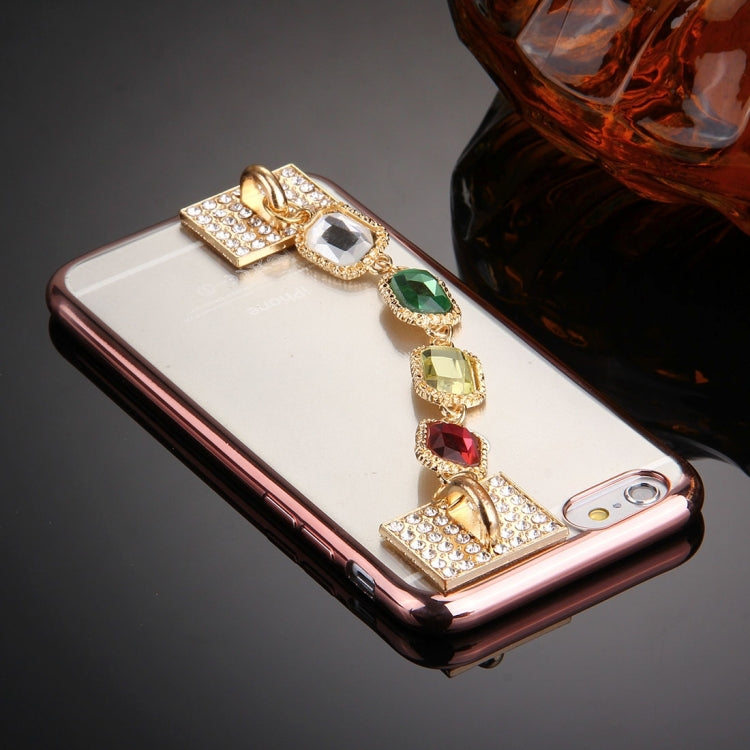 For iPhone 6 & 6s Diamond Encrusted Hand Chain Electroplating Frame TPU Protective Case(Rose Gold)