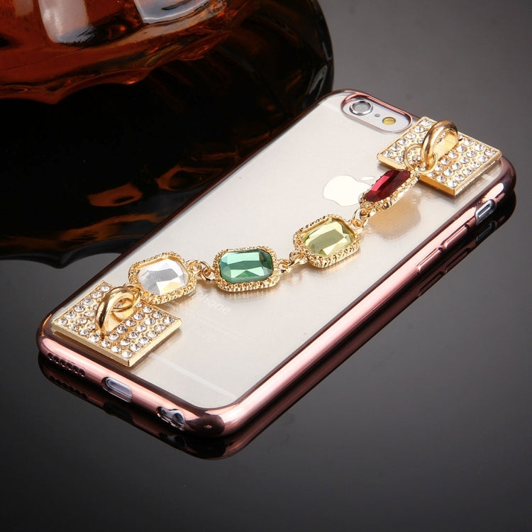 For iPhone 6 & 6s Diamond Encrusted Hand Chain Electroplating Frame TPU Protective Case(Rose Gold)
