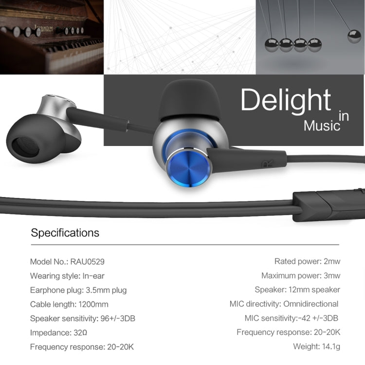 ROCK Y5 1.2M High Quality Stereo HiFi Tone Wire Control Earphone In-ear Headphone with Mic & 3.5mm Earphone Port, For iPhone & Samsung & HTC & Sony & Huawei & Xiaomi & Meizu and other Android Smart Phones & MP3 & Tablets