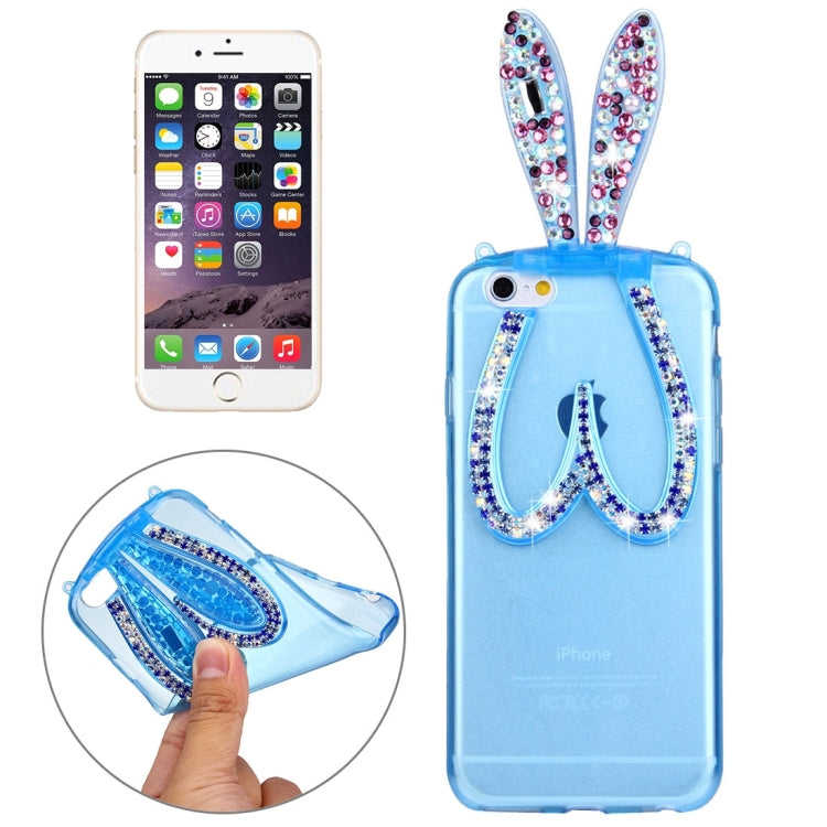 For iPhone 6 & 6s Rabbit Ear Diamond Encrusted Transparent TPU Protective Case with Lanyard & Holder