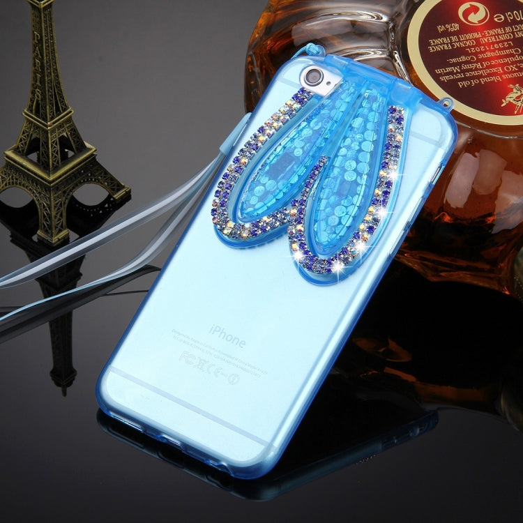 For iPhone 6 & 6s Rabbit Ear Diamond Encrusted Transparent TPU Protective Case with Lanyard & Holder