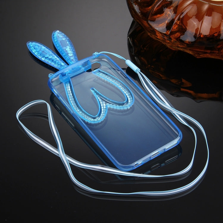 For iPhone 6 & 6s Rabbit Ear Diamond Encrusted Transparent TPU Protective Case with Lanyard & Holder