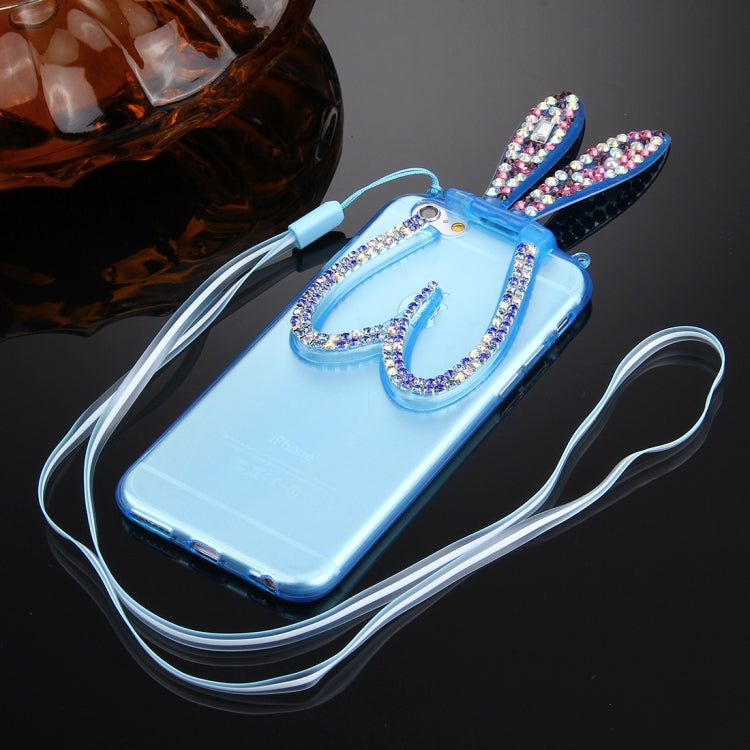 For iPhone 6 & 6s Rabbit Ear Diamond Encrusted Transparent TPU Protective Case with Lanyard & Holder