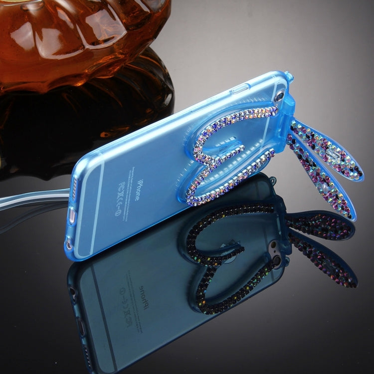 For iPhone 6 & 6s Rabbit Ear Diamond Encrusted Transparent TPU Protective Case with Lanyard & Holder