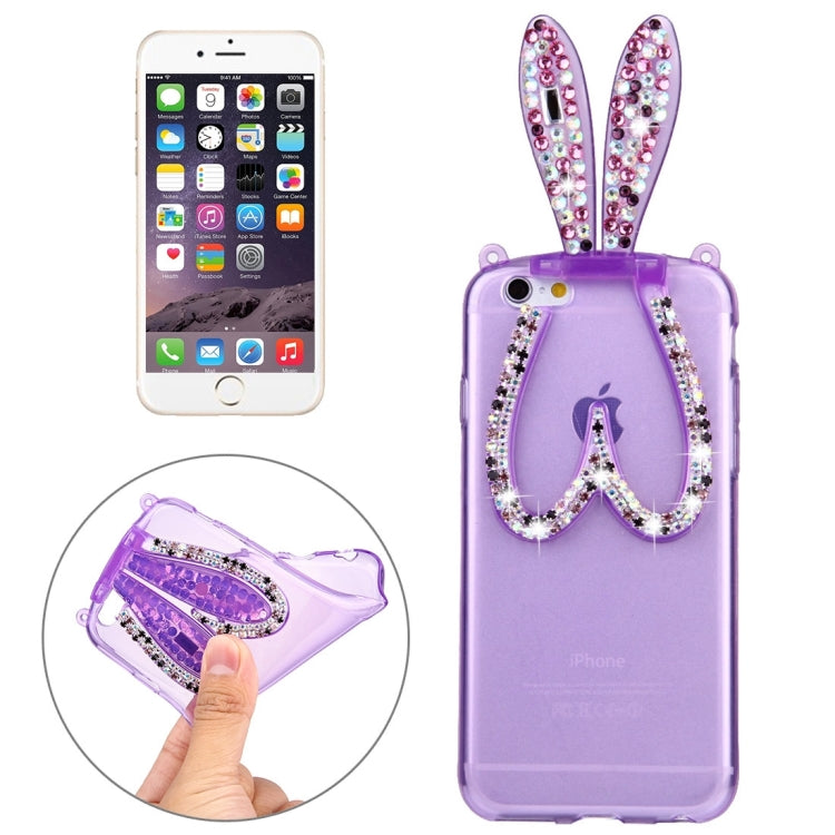 For iPhone 6 & 6s Rabbit Ear Diamond Encrusted Transparent TPU Protective Case with Lanyard & Holder