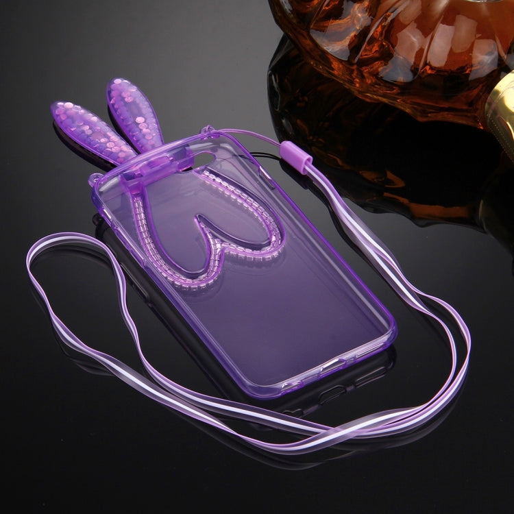For iPhone 6 & 6s Rabbit Ear Diamond Encrusted Transparent TPU Protective Case with Lanyard & Holder