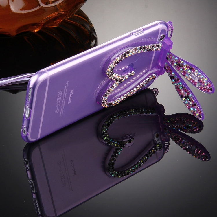 For iPhone 6 & 6s Rabbit Ear Diamond Encrusted Transparent TPU Protective Case with Lanyard & Holder