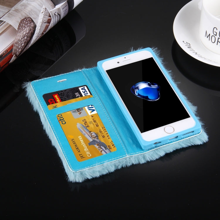 For iPhone 6 & 6s Rabbit Hair Diamond Encrusted Horizontal Flip Leather Case with Holder & Card Slots & Wallet &