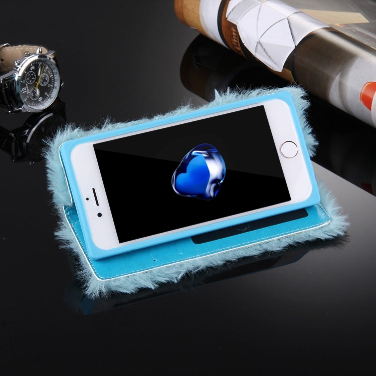 For iPhone 6 & 6s Rabbit Hair Diamond Encrusted Horizontal Flip Leather Case with Holder & Card Slots & Wallet &