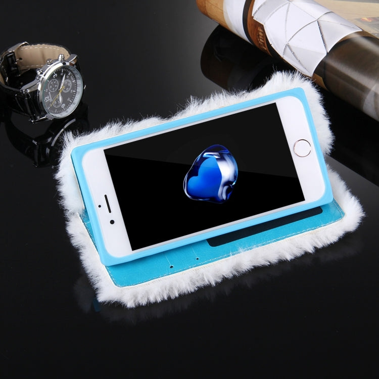 For iPhone 6 & 6s Rabbit Hair Diamond Encrusted Horizontal Flip Leather Case with Holder & Card Slots & Wallet &